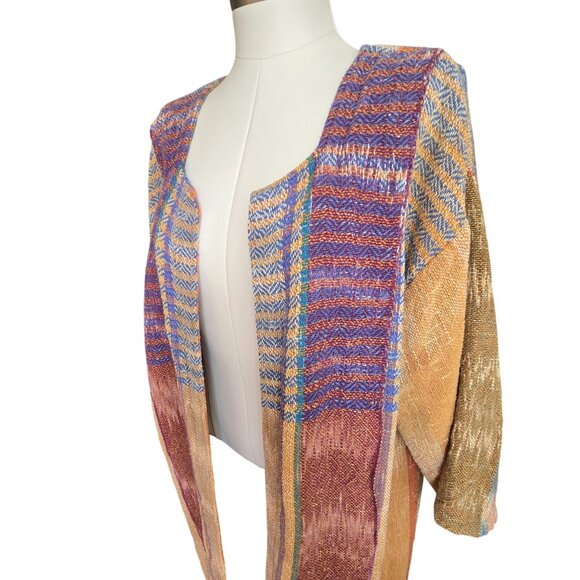 Laise Adzer Cardigan Vintage Handwoven Open Front Draped Geometric Pattern CM205 - Picture 3 of 14